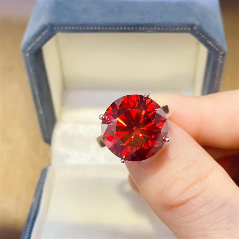 Red Moissanite Ring for Women, Round Solitaire Engagement Style Ring with Certificate product image