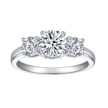 Moissanite Three-Stone Ring for Women, 925 Silver, 6.5mm Round Cut