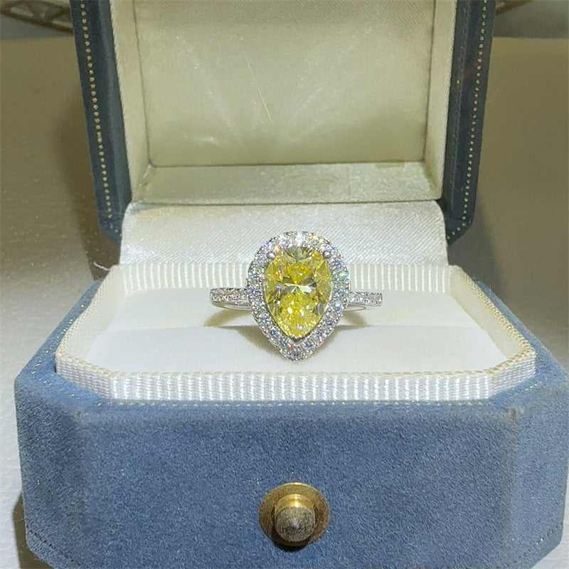 Yellow Pear Moissanite Halo Ring for Women - Engagement Ring, Promise Ring, 1 Carat or 2 Carat product image