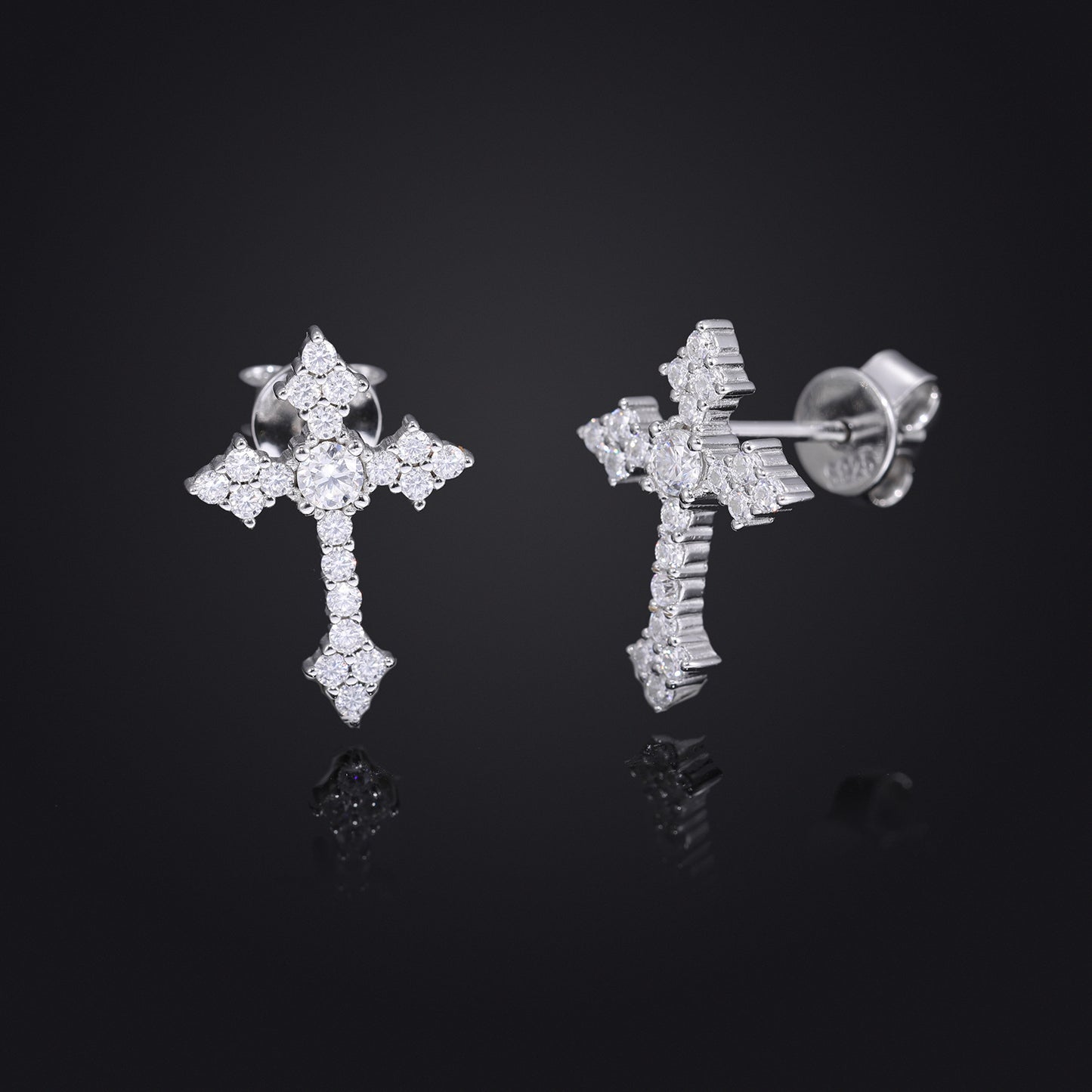 Cross Stud Earrings with Clear Stone Cluster Design product image