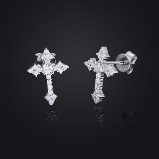 Cross Stud Earrings with Clear Stone Cluster Design product image