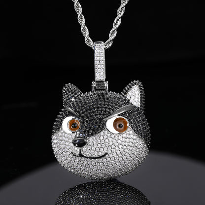 Iced Out Dog Pendant Necklace for Women and Men – Silvery Copper Chain with Cubic Zirconia Hip Hop Animal Pendant