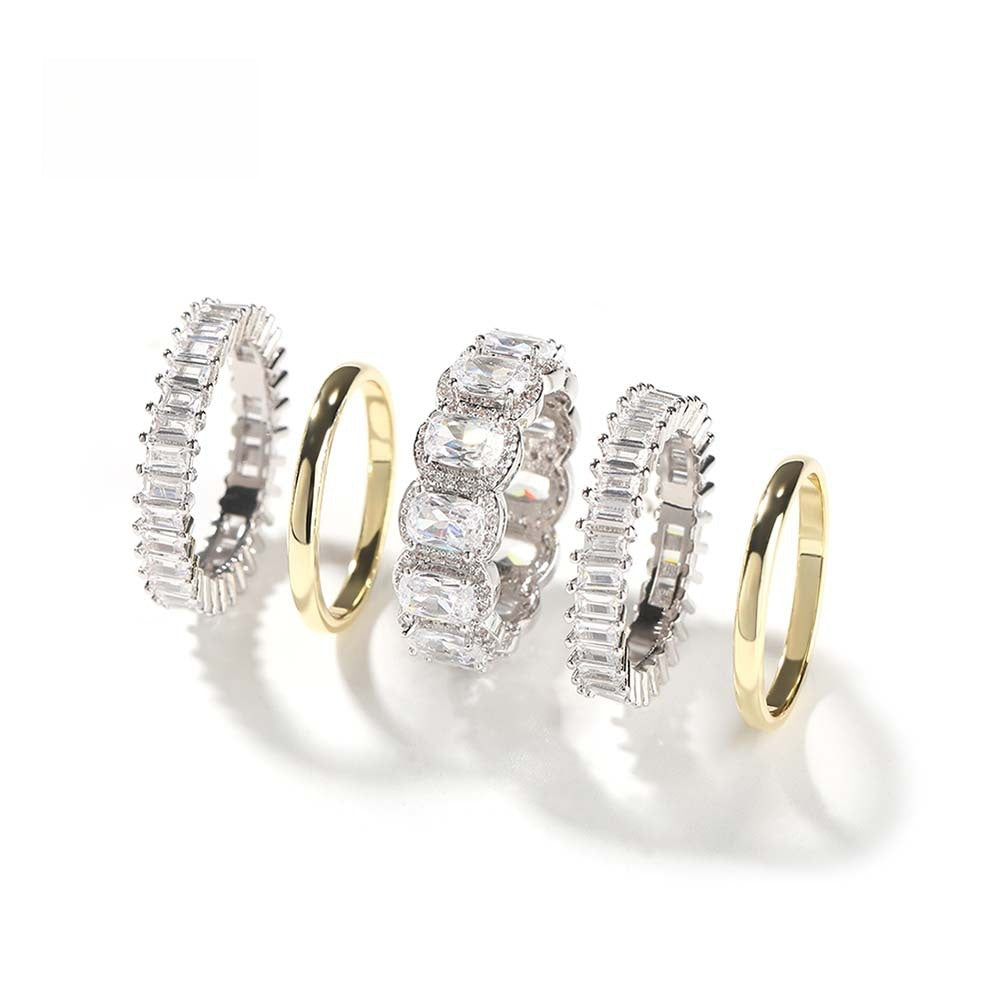 Men’s 5-Piece Statement Ring Set with Cubic Zirconia, Gold Plated & Silver Tone Stackable Band Rings