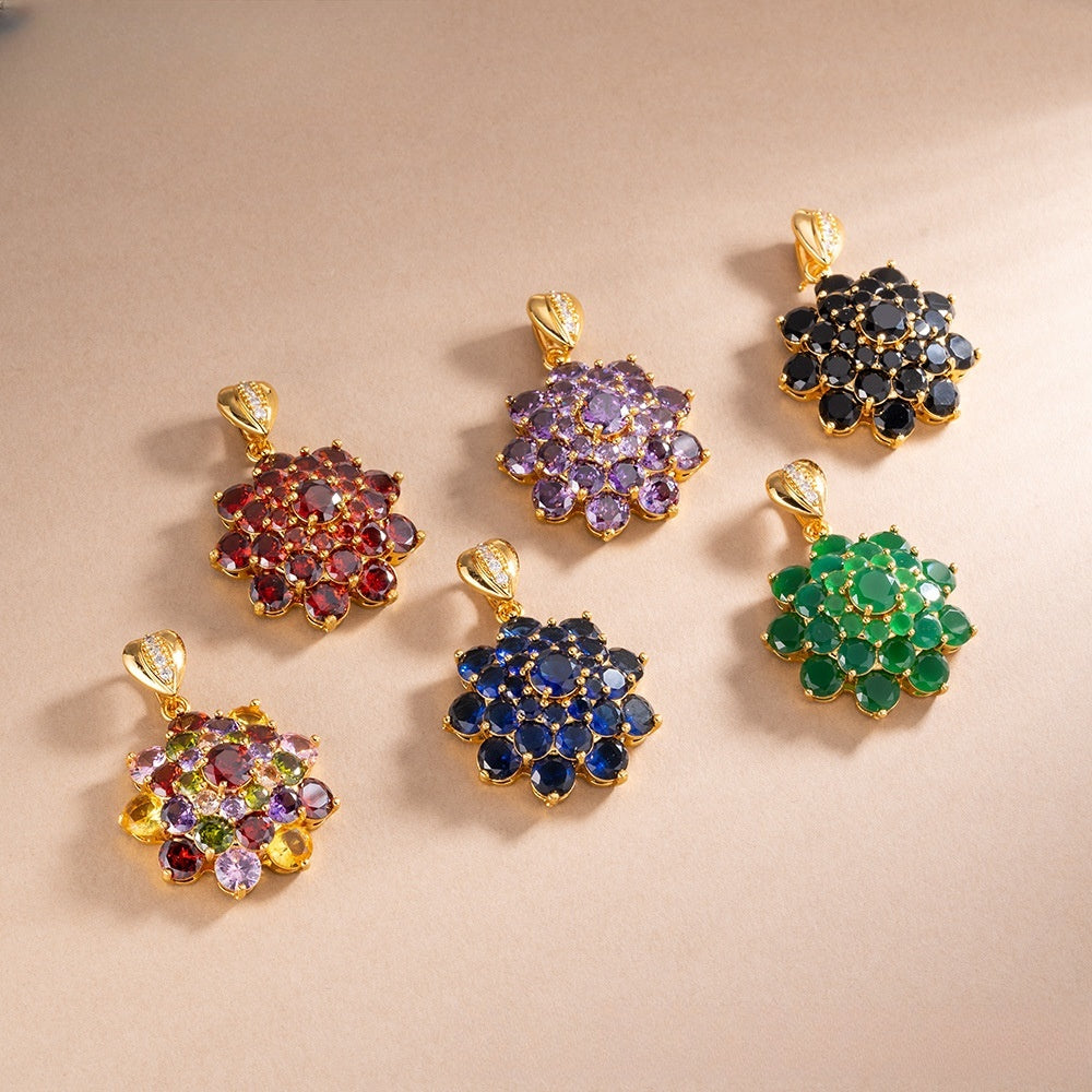 Exotic Ice Flower Cubic Zirconia Pendant Necklace for Women, Gold Plated Floral Statement Charm