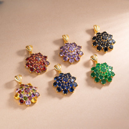 Exotic Ice Flower Cubic Zirconia Pendant Necklace for Women, Gold Plated Floral Statement Charm