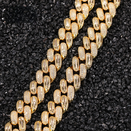 Men’s Iced Cuban Link Necklace with Cubic Zirconia Ring Detail Pendant Chain in Gold Plated or Silver Plated alternate product image