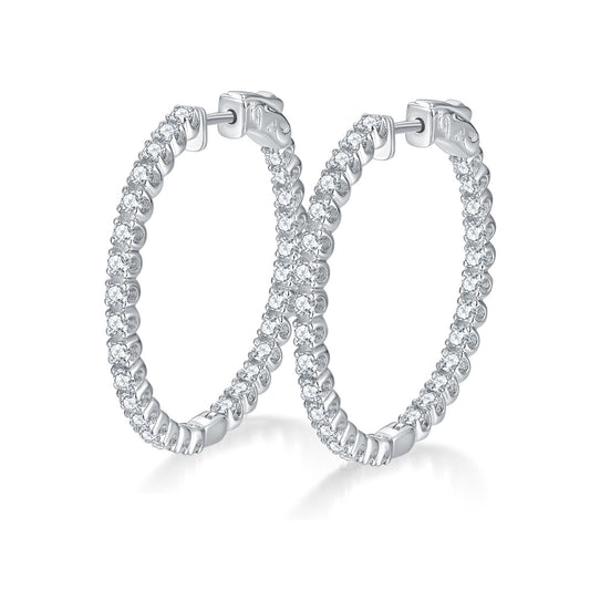 S925 Sterling Silver Hoop Earrings with Clear Stone Pave Detail product image