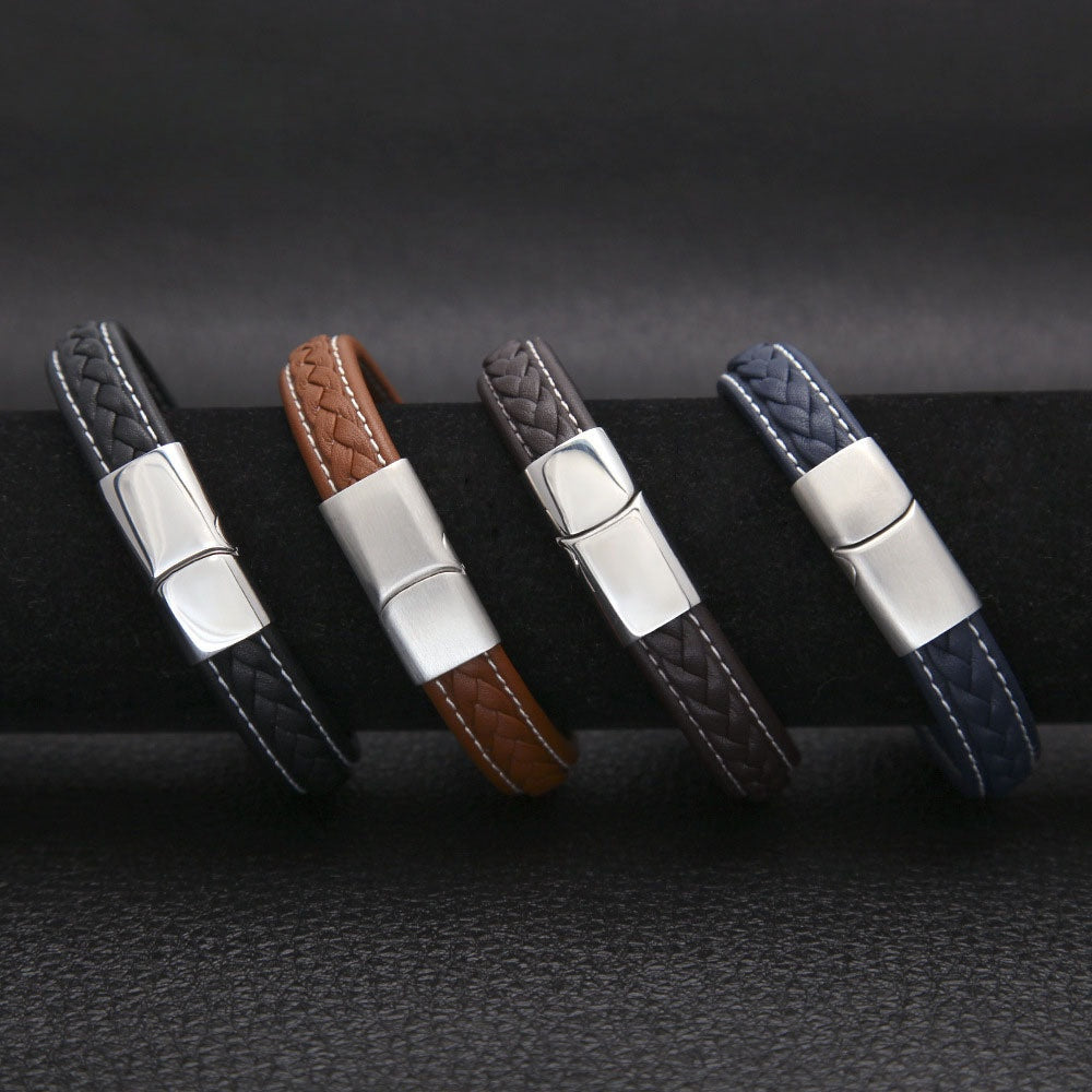 Braided Leather Bracelet for Men and Women – Trendy Statement Cuff Bangle with Magnetic Clasp product image