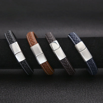 Braided Leather Bracelet for Men and Women – Trendy Statement Cuff Bangle with Magnetic Clasp