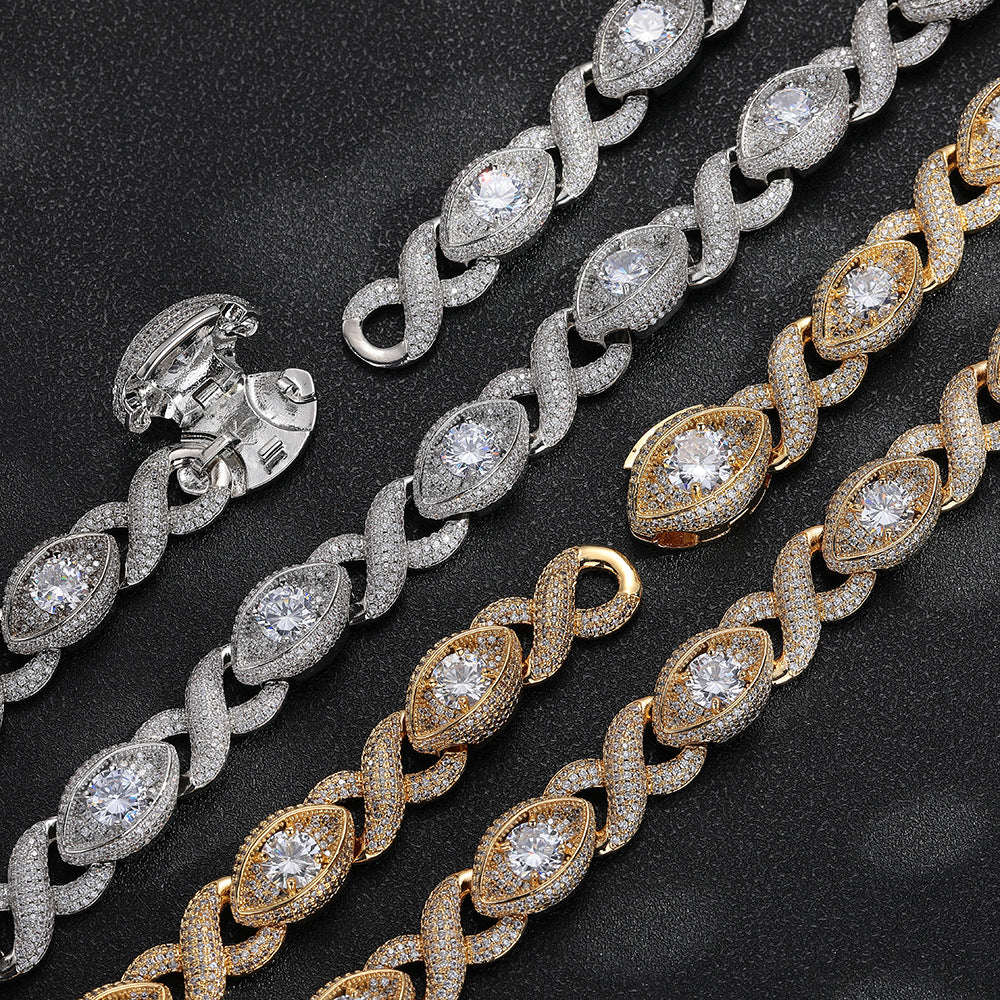 Iced Out Infinity Eye Cuban Link Chain Bracelet & Necklace 15MM product image