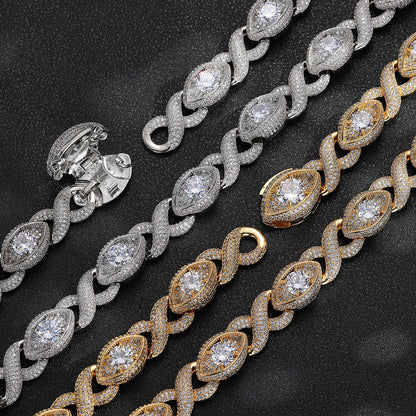 Iced Out Infinity Eye Cuban Link Chain Bracelet & Necklace 15MM