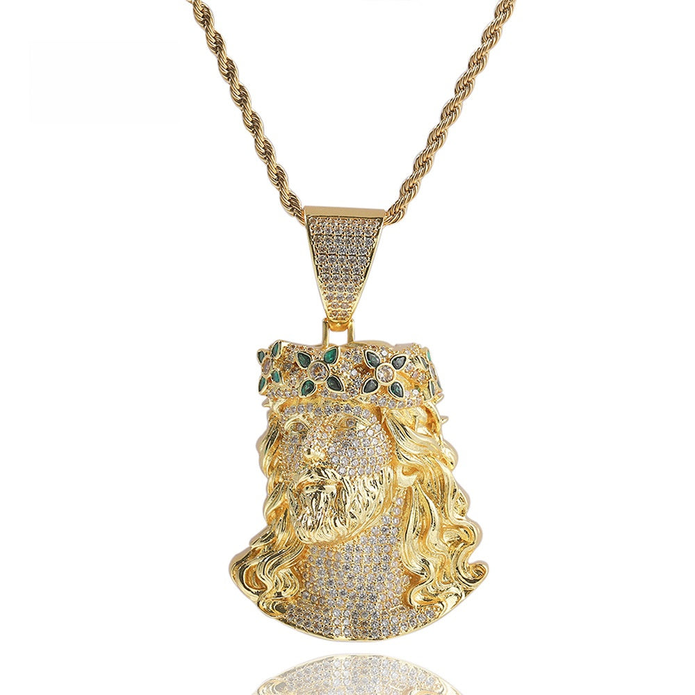 Iced Irregular Jesus Pendant Necklace with Cubic Zirconia Twist Chain for Women and Men