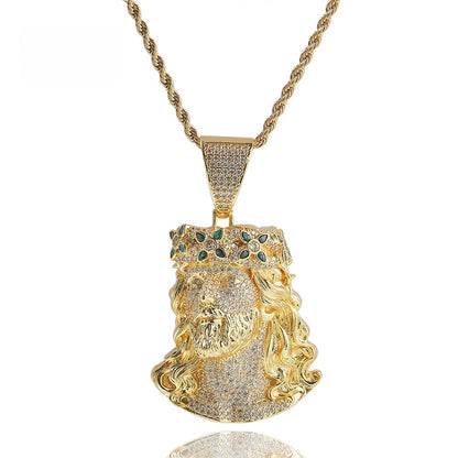 Iced Irregular Jesus Pendant Necklace with Cubic Zirconia Twist Chain for Women and Men
