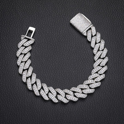 15mm Iced Out Cuban Link Chain Bracelet or Necklace with Cubic Zirconia for Men and Women