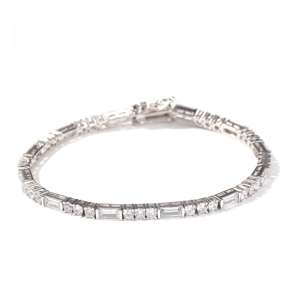 Unisex Geometric Cubic Zirconia Tennis Bracelet in Gold or Silver Tone, Square Link Hip Hop Chain Bracelet