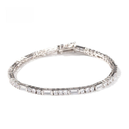 Unisex Geometric Cubic Zirconia Tennis Bracelet in Gold or Silver Tone, Square Link Hip Hop Chain Bracelet