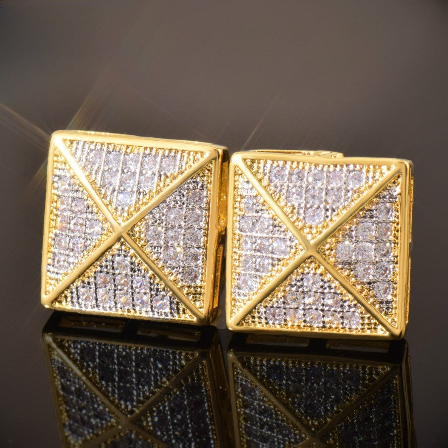Iced Out Square Stud Earrings for Men Unisex Hip Hop Style