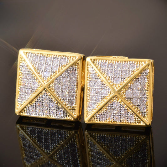 Iced Out Square Stud Earrings for Men Unisex Hip Hop Style