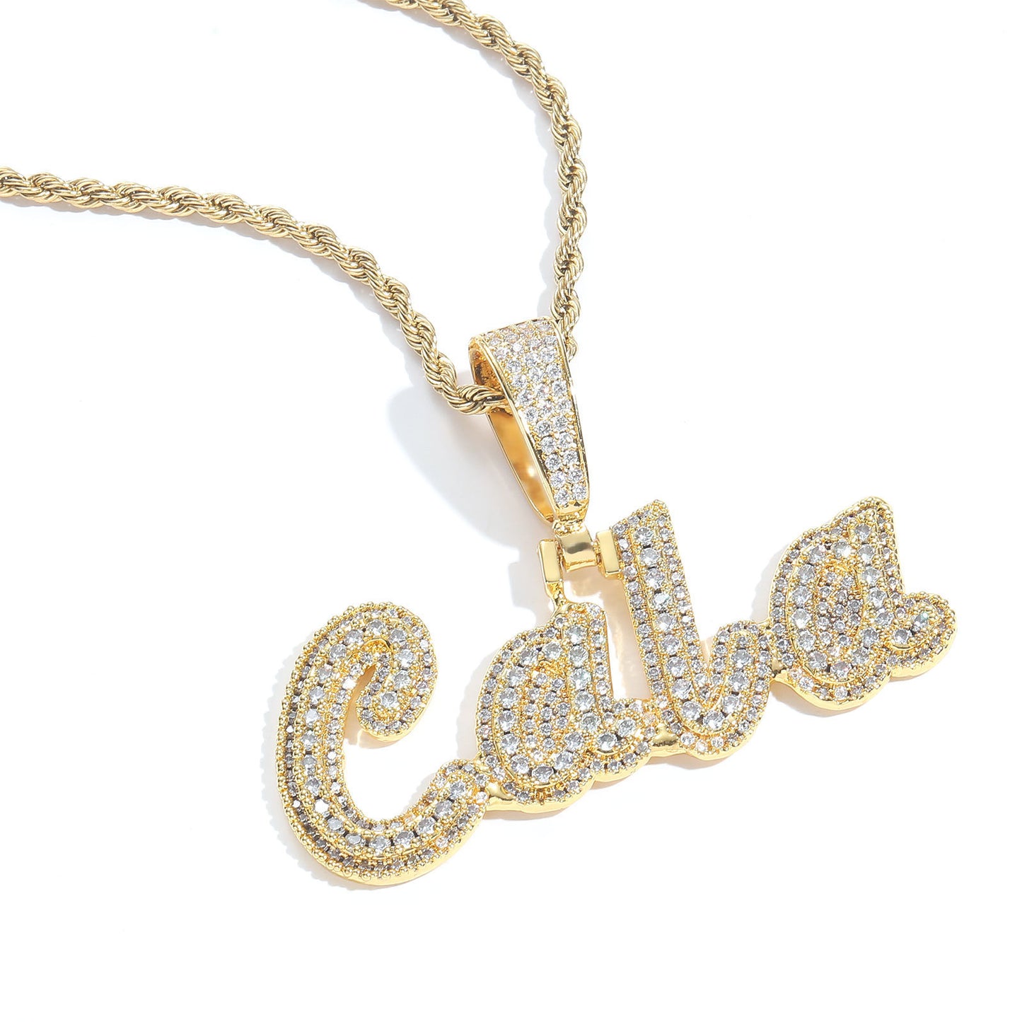 Hip Hop Letter Cubic Zirconia Pendant Necklace for Men and Women