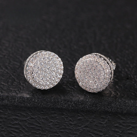 925 Sterling Silver Double Circle Stud Earrings for Women, Round Layered Hip Hop Statement Earrings
