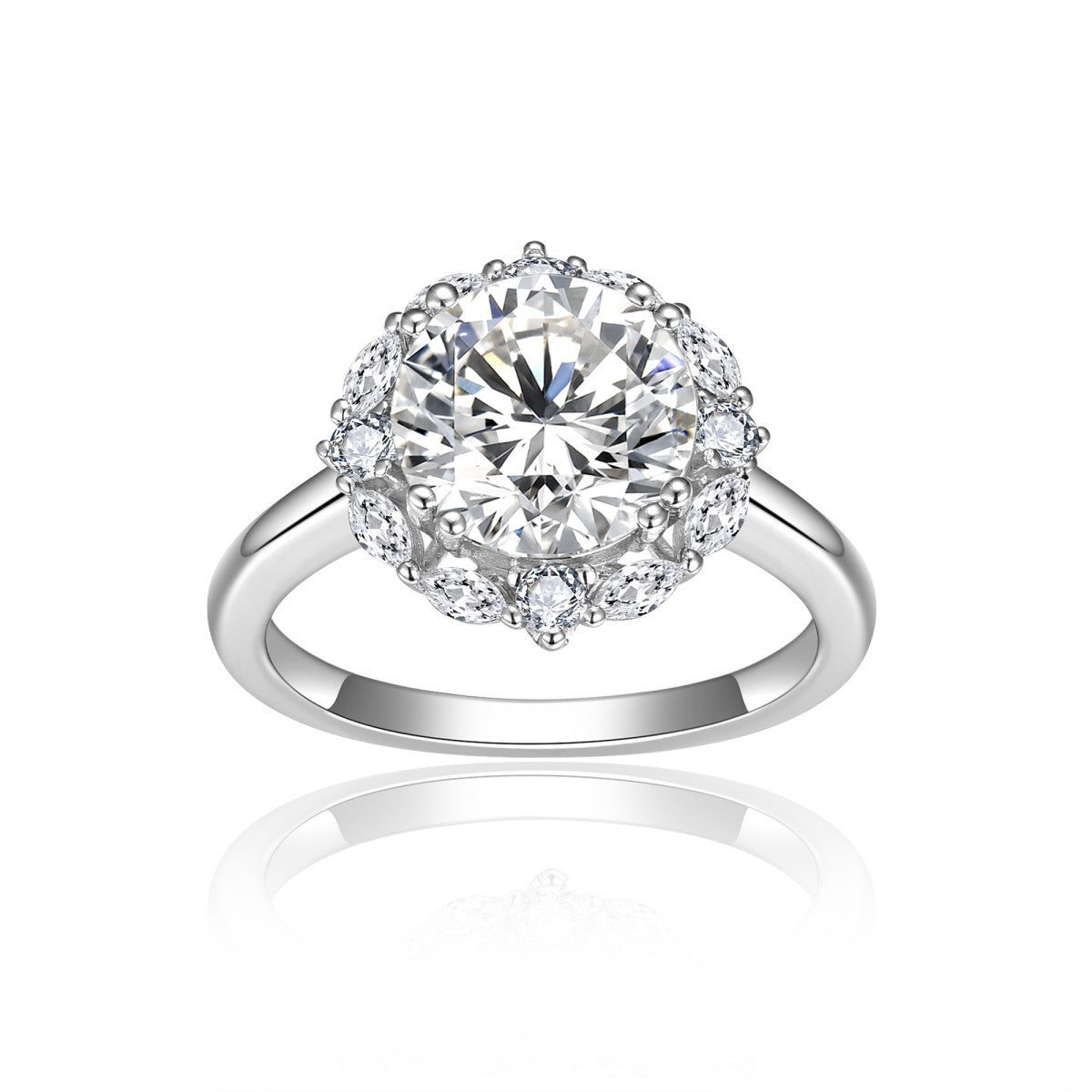 3 Carat Round Moissanite Halo Engagement Ring for Women, S925 Silver-Plated Ring product image