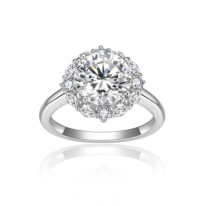 3 Carat Round Moissanite Halo Engagement Ring for Women, S925 Silver-Plated Ring