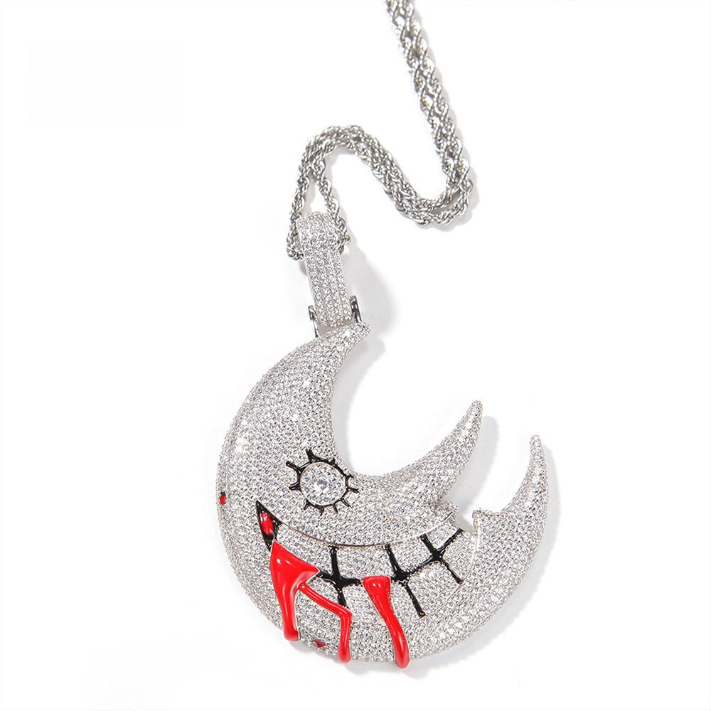 Silver Plated Crescent Moon Pendant Necklace with Stainless Steel Twist Chain for Women
