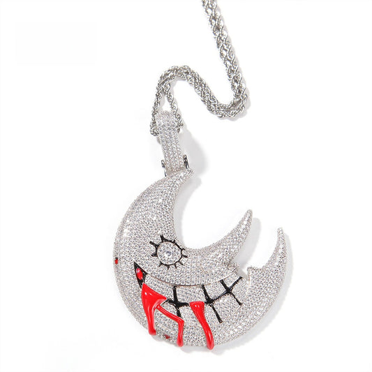 Silver Plated Crescent Moon Pendant Necklace with Stainless Steel Twist Chain for Women