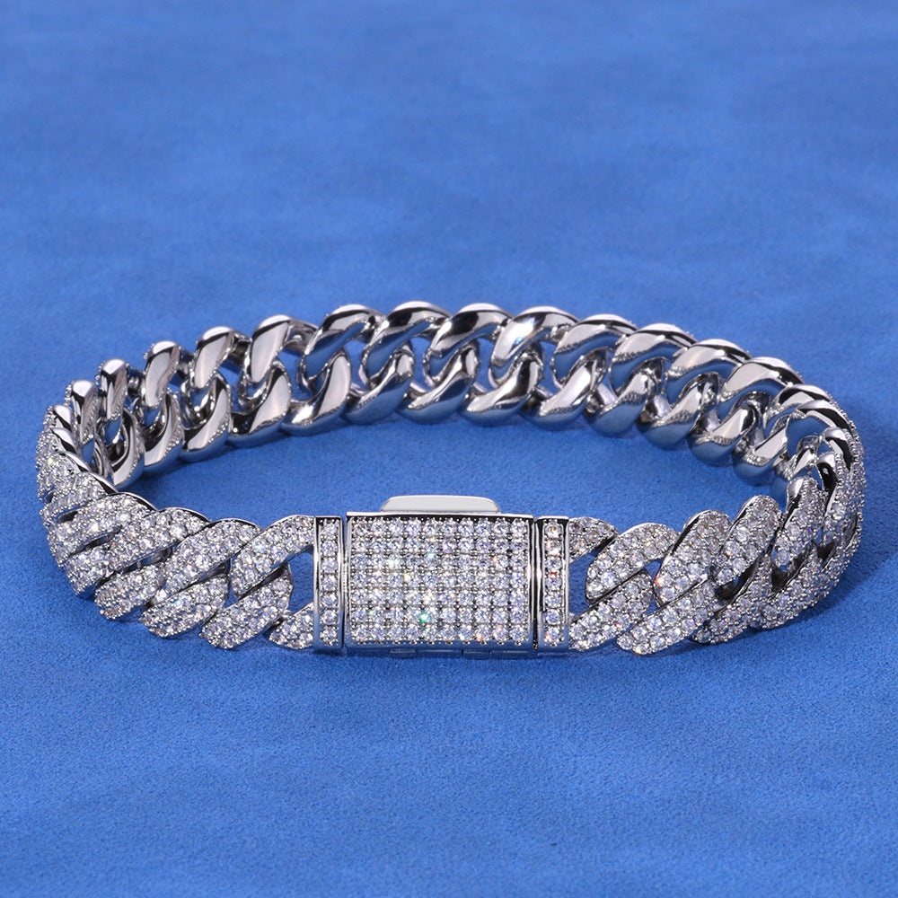 10 mm Iced Cuban Hip Hop Bracelet with Cubic Zirconia on a Silver Base - CHA084 product image