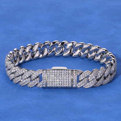 10 mm Iced Cuban Hip Hop Bracelet with Cubic Zirconia on a Silver Base - CHA084