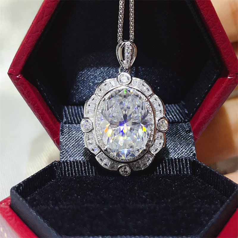 Oval Moissanite Pendant Necklace, 8 Carat Inspired Halo Statement Necklace for Women product image