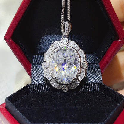 Oval Moissanite Pendant Necklace, 8 Carat Inspired Halo Statement Necklace for Women