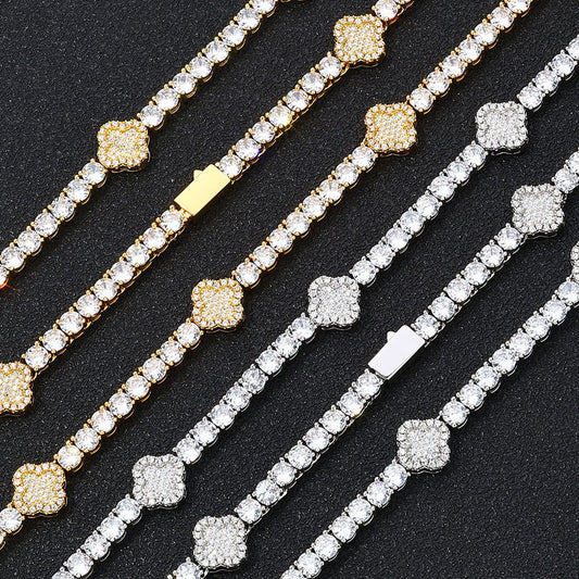 Clover Cluster CZ Tennis Hip Hop Necklace or Bracelet with Copper Base - CHA306 product image