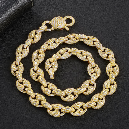 15 mm Yin-Yang Pave CZ Link Hip Hop Necklace with Copper Base - CHA440