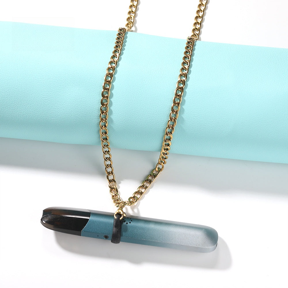 Stainless Steel Vape Pendant Necklace for Women & Men, Hip Hop Statement Chain in Silver, Gold and Rose Gold product image