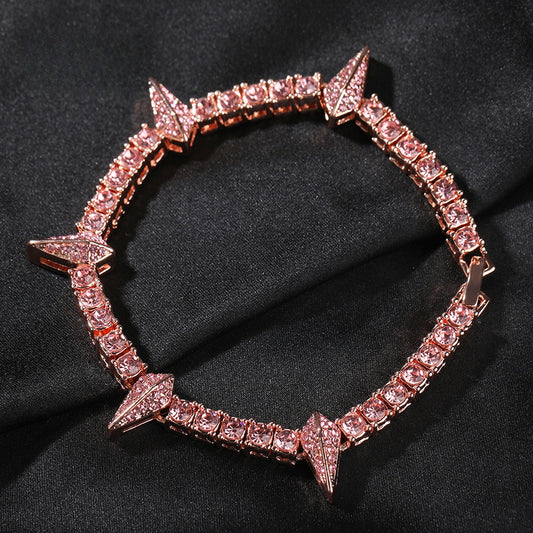 Unisex Iced Spike Tennis Bracelet - Silver Plated Alloy Statement Chain Bracelet