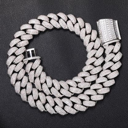Iced Out Cuban Link Chain Necklace or Bracelet for Men and Women - Geometric Copper Jewelry with Cubic Zirconia