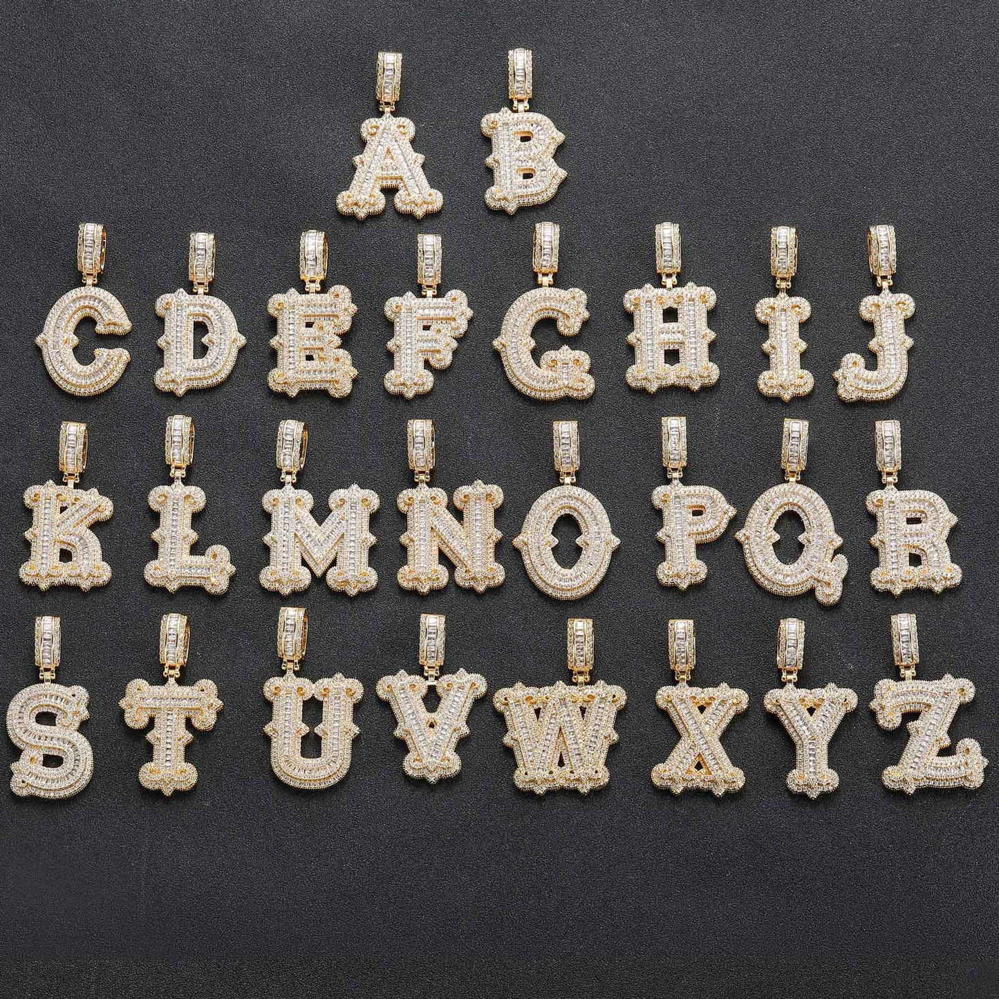 Hip Hop Letter Iced Link Spike Cubic Zirconia Pendant Necklace for Men and Women