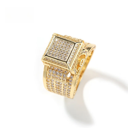 Square Iced Out Couple Ring for Women & Men - Gold or Silver Plated Statement sparkle ring