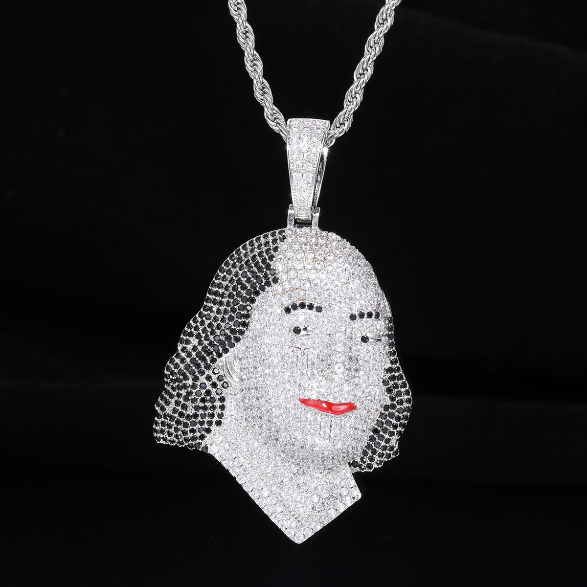 Portrait Face Zircon Hip Hop Pendant Necklace with Rope Chain product image