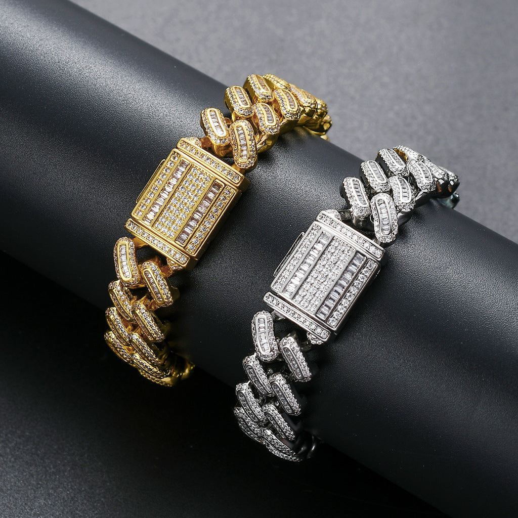 Hip Hop Diamond Shape Cuban Link Cubic Zirconia Bracelet for Men