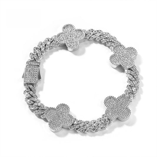 Minimalist Clover CZ Necklace Bracelet for Women, Gold Plated or Silver Plated Floral Chain Jewelry