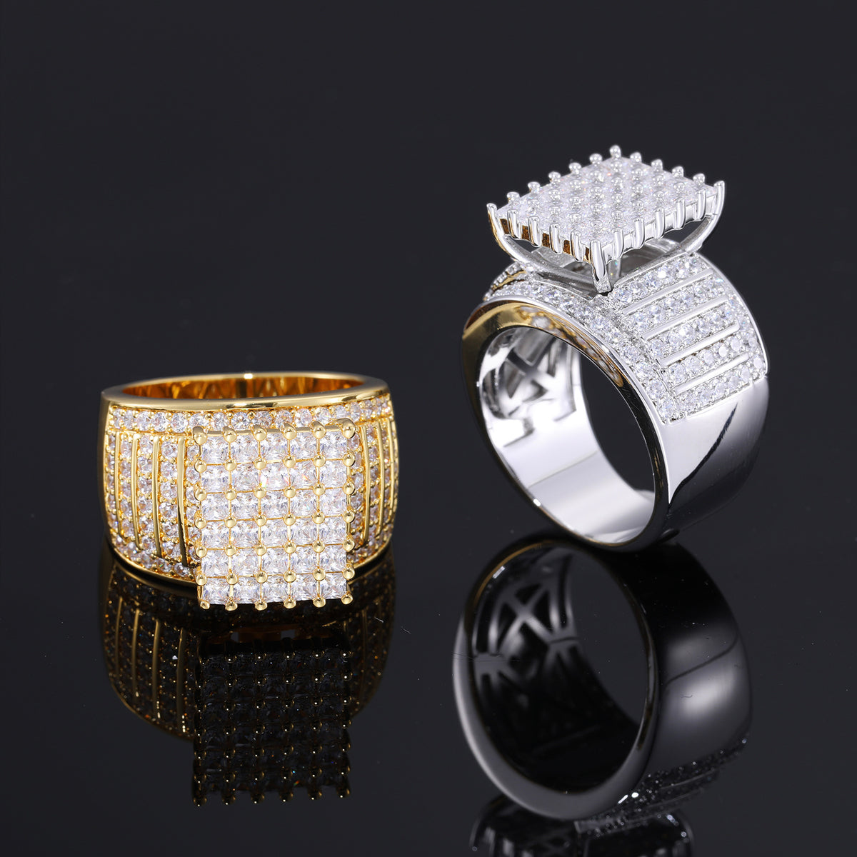 Iced Out Geometric CZ Ring for Men and Women - Hip Hop Statement Band in Gold or Silver Tone product image