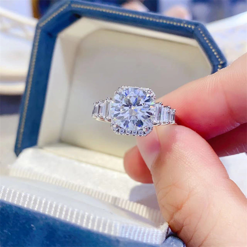 3 Carat Moissanite Halo Ring for Women, Cushion Shape Engagement Ring with Side Stones product image