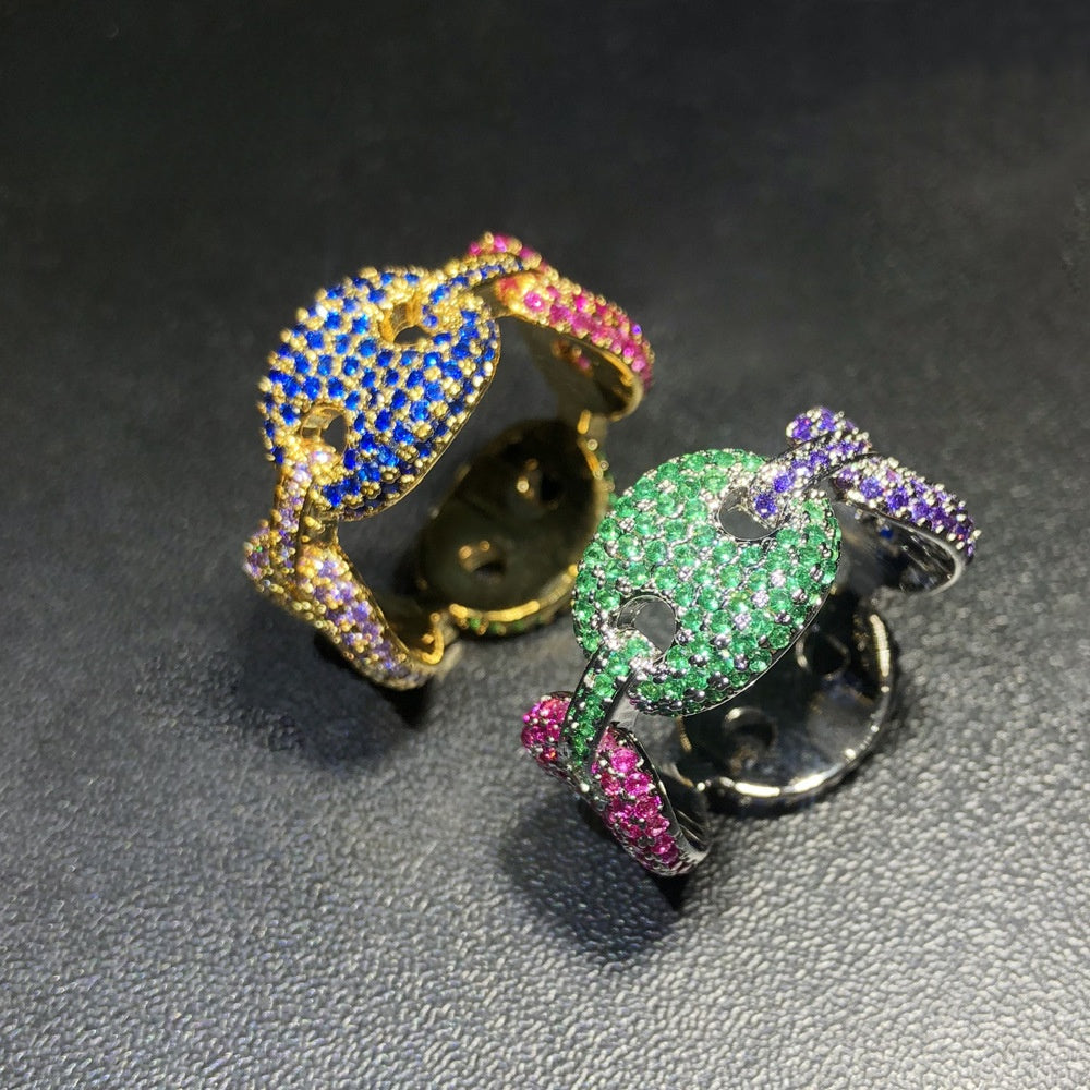 Unisex Hip Hop Round Cubic Zirconia Ring in Gold or Silver Tone