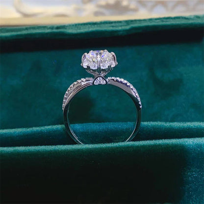 1 Carat Moissanite Ring for Women, U-Shape Pavé Engagement Ring, Solitaire Promise Ring