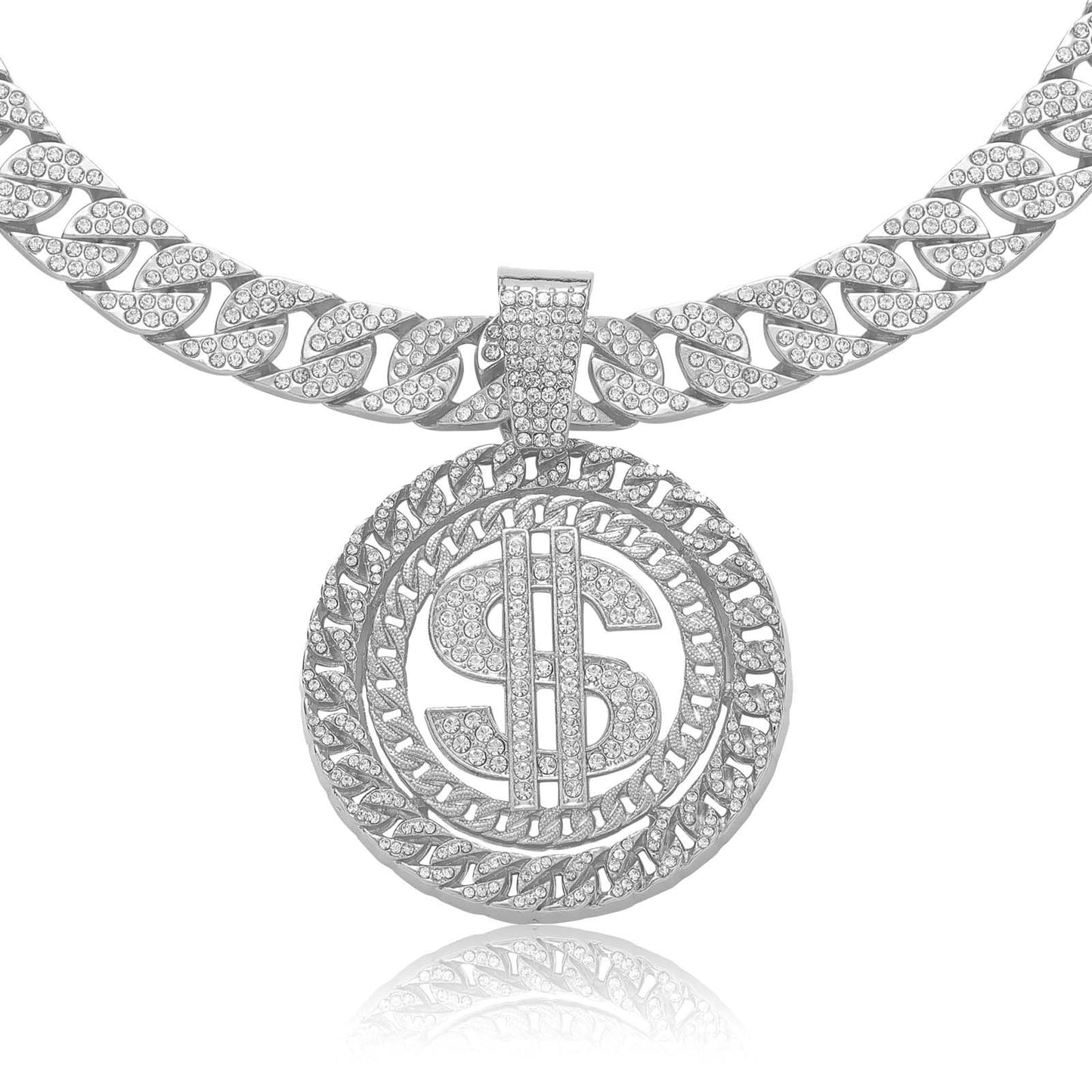 Hip Hop Cuban Link Dollar Alloy Pendant Necklace for Men and Women