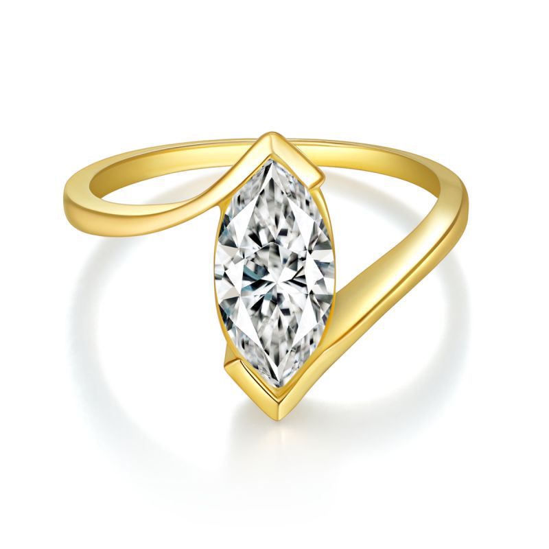 Marquise Moissanite Ring, 18K Gold Plated Open Band Solitaire Ring for Women product image
