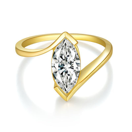 Marquise Moissanite Ring, 18K Gold Plated Open Band Solitaire Ring for Women product image