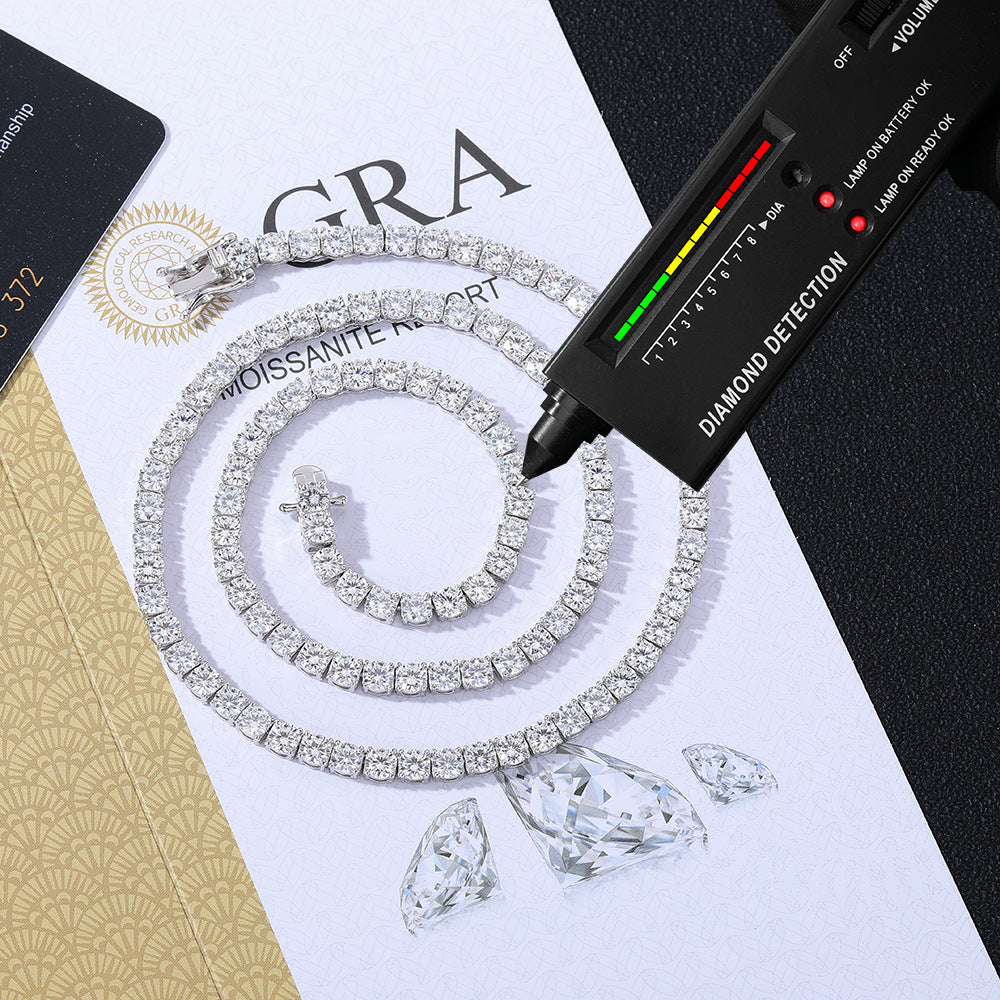 Moissanite Tennis Chain Bracelet & Necklace, Unisex Round Cut Sparkle Jewelry